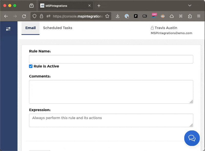 Animated demo of creating a ticket in MSPintegrations